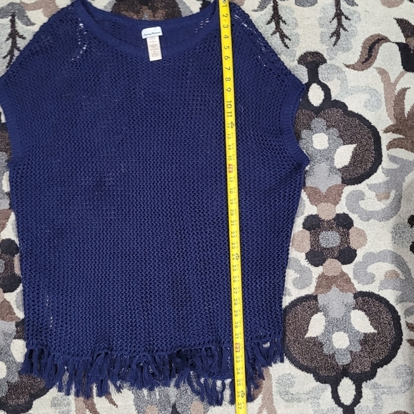 Tommy Bahama Blue Oversized Crochet Tunic Knit Fringe Top Women’s Sz S/M Caftan - Picture 9 of 10